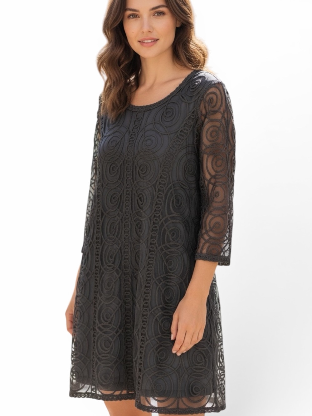 Weavz Grey Charcoal Lace Embroidered Dress Size L